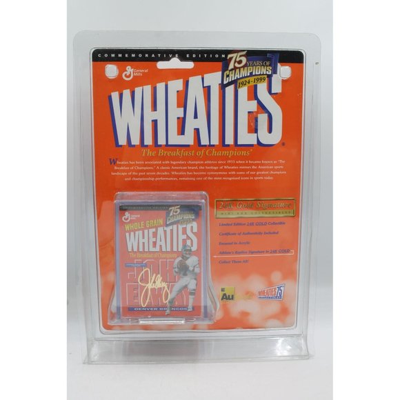 John Elway Mini Wheaties Commemorative Edition 75 Years Champions 24k Gold Auto - Picture 1 of 10